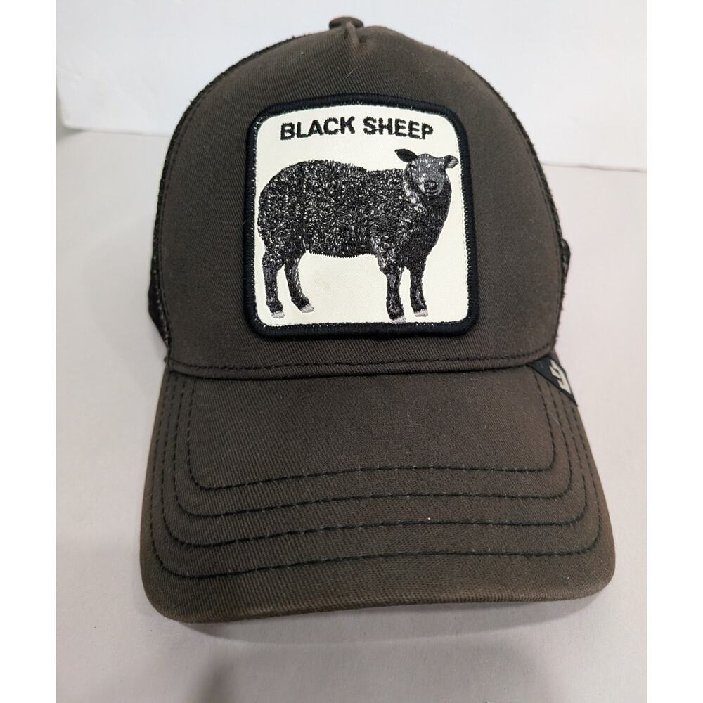 Goorin Bros Black Sheep Hat Cap Snap Back Mens One Size Black Trucker Mesh